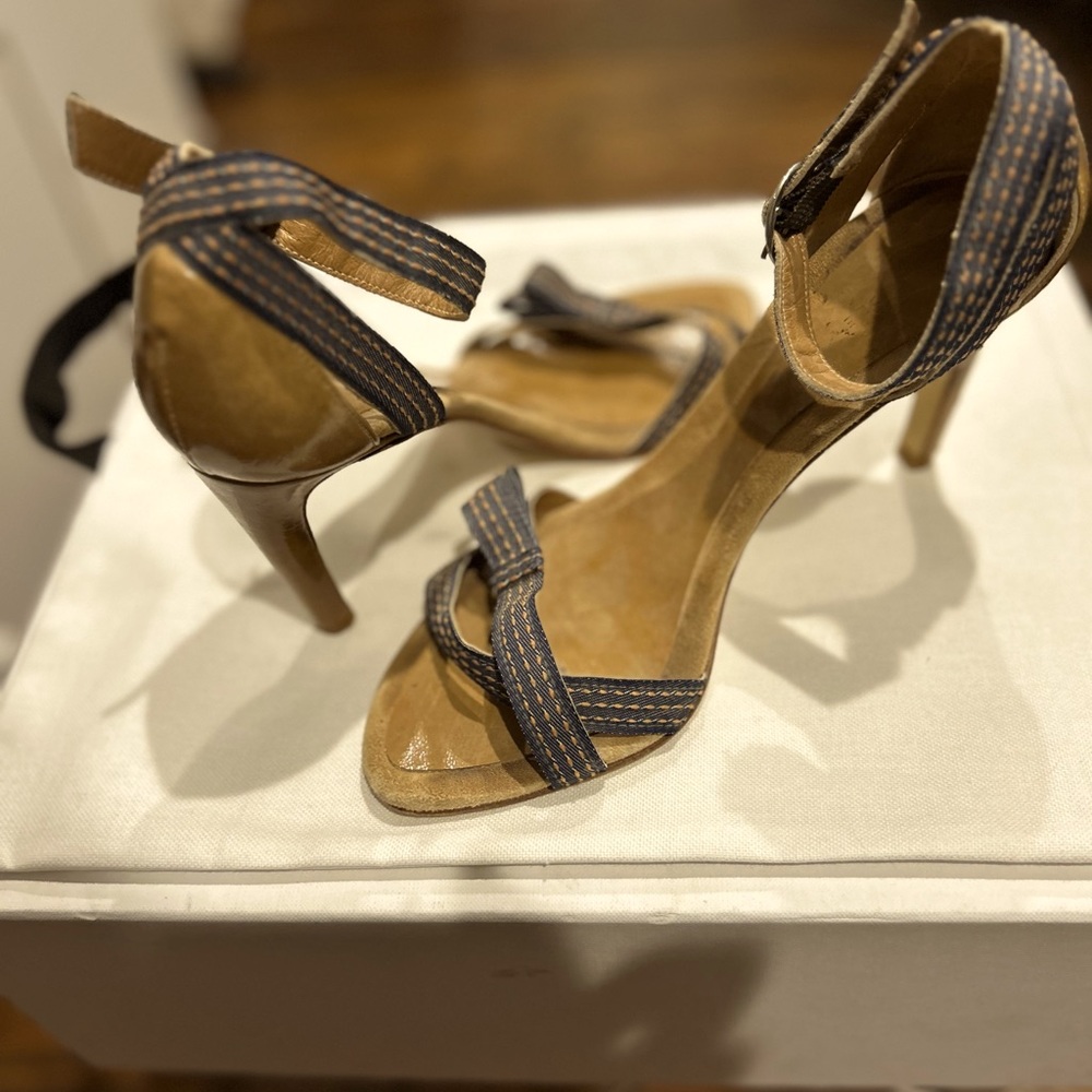 Joey Xtra Strappy Denim + Patent Heel